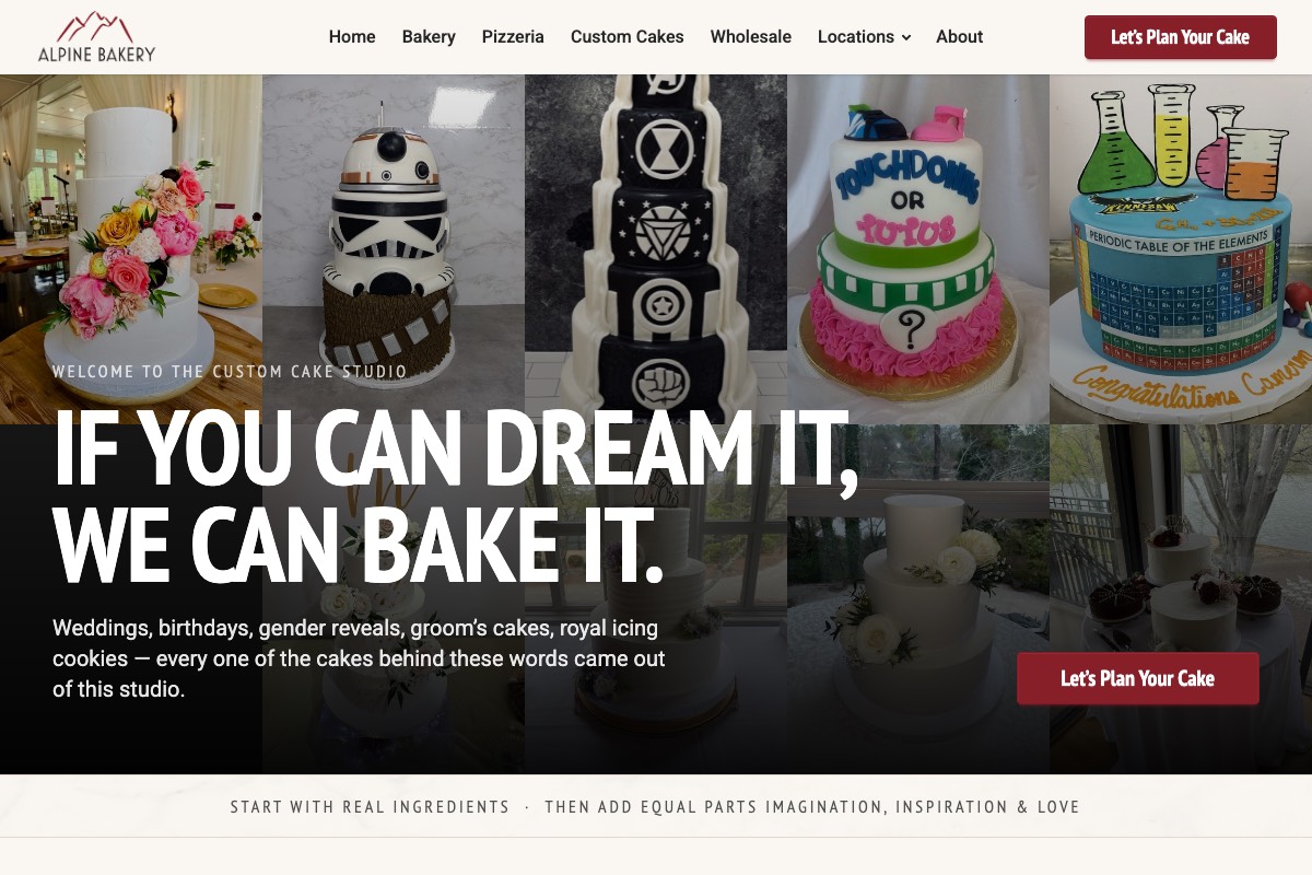 New Custom Cake Studio page